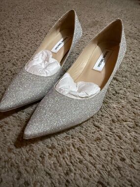 Silver Glitter Pointed - Toe Kitten Heels - Size 33 (new!)